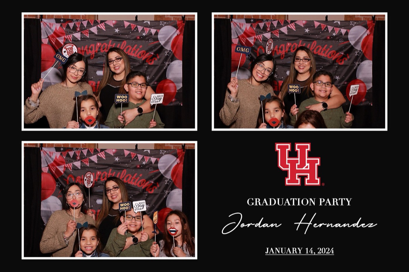 A finished 4×6 graduation party print of a family posing