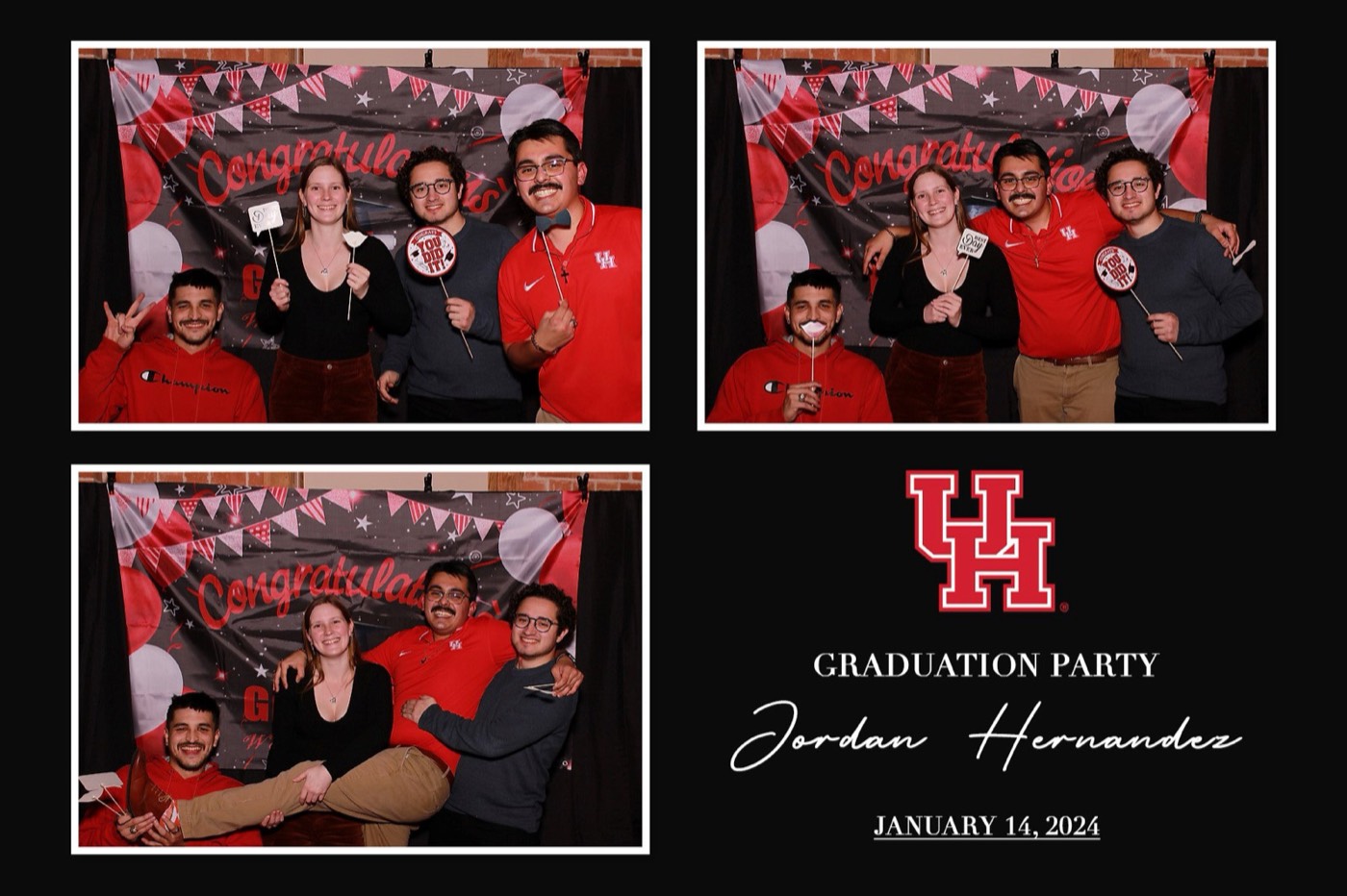 A finished 4×6 graduation party print of friends in red