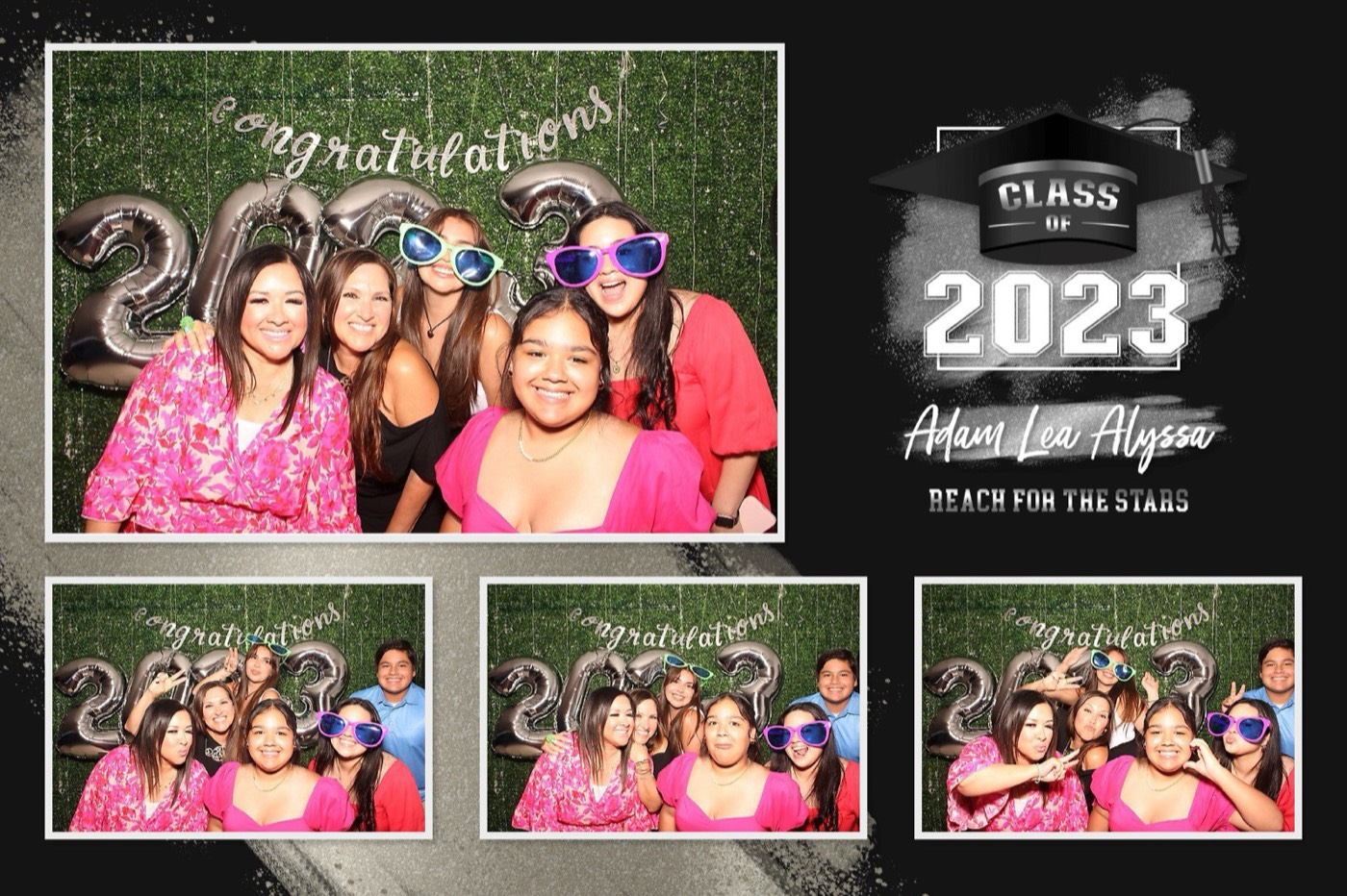 A finished 4×6 Class of 2023 graduation print of friends in pink